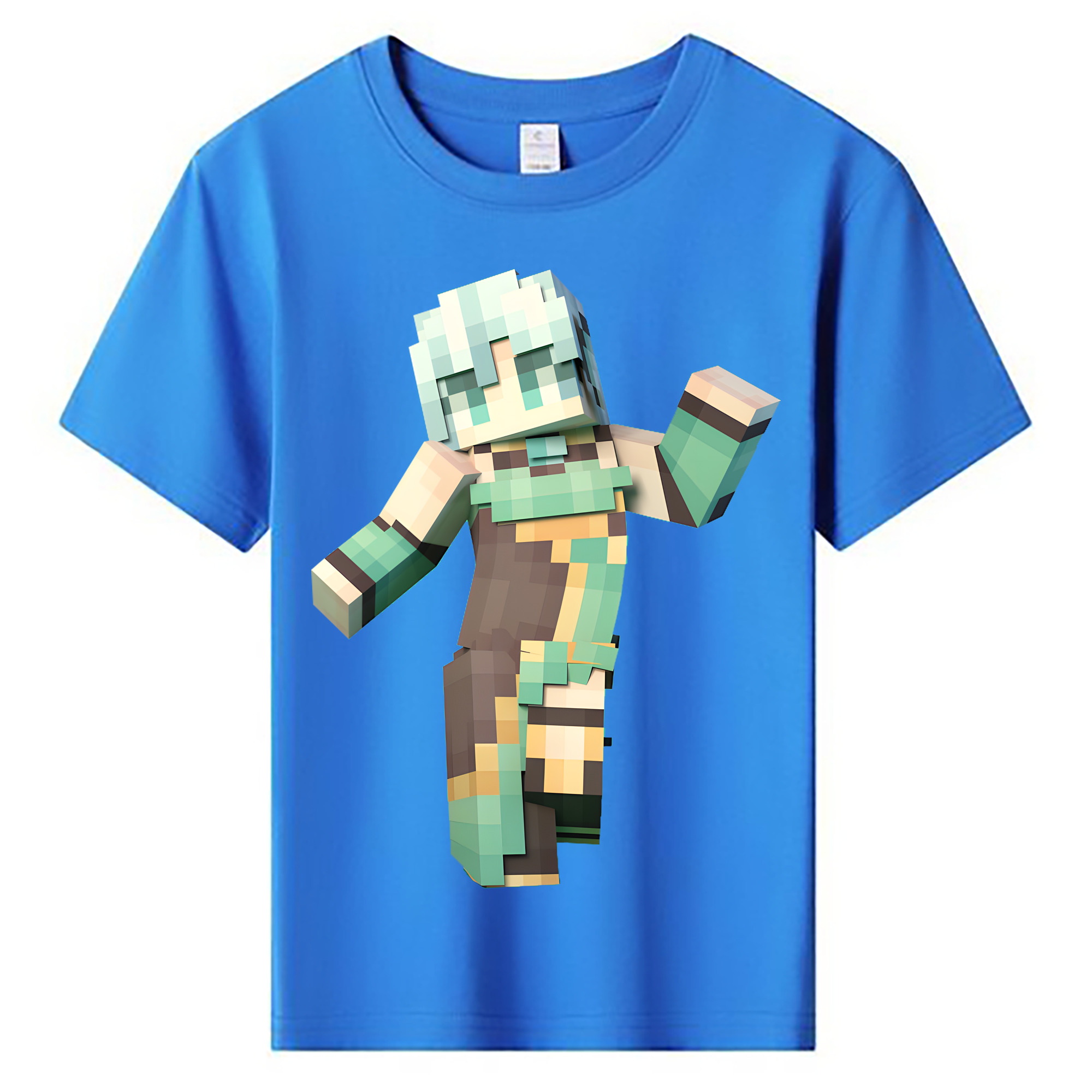 （画像用） マインクラフト ブロックの世界 Minecraft MC Block world 綿100％キッズTシャツ（フロントプリント）